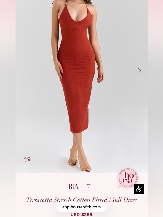 House of CB Dresses & Skirts - Rust Bodycon Midi Dress with Spaghetti Straps